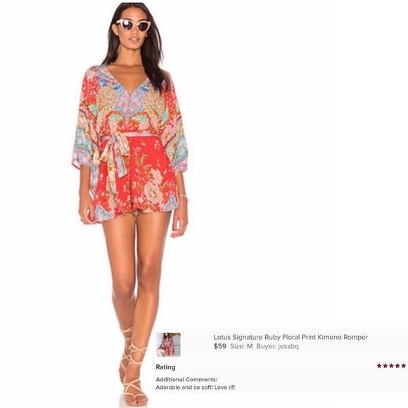 FP To Love Pants - Boho Gypsy Ruby Floral Lotus Print Kimono Romper